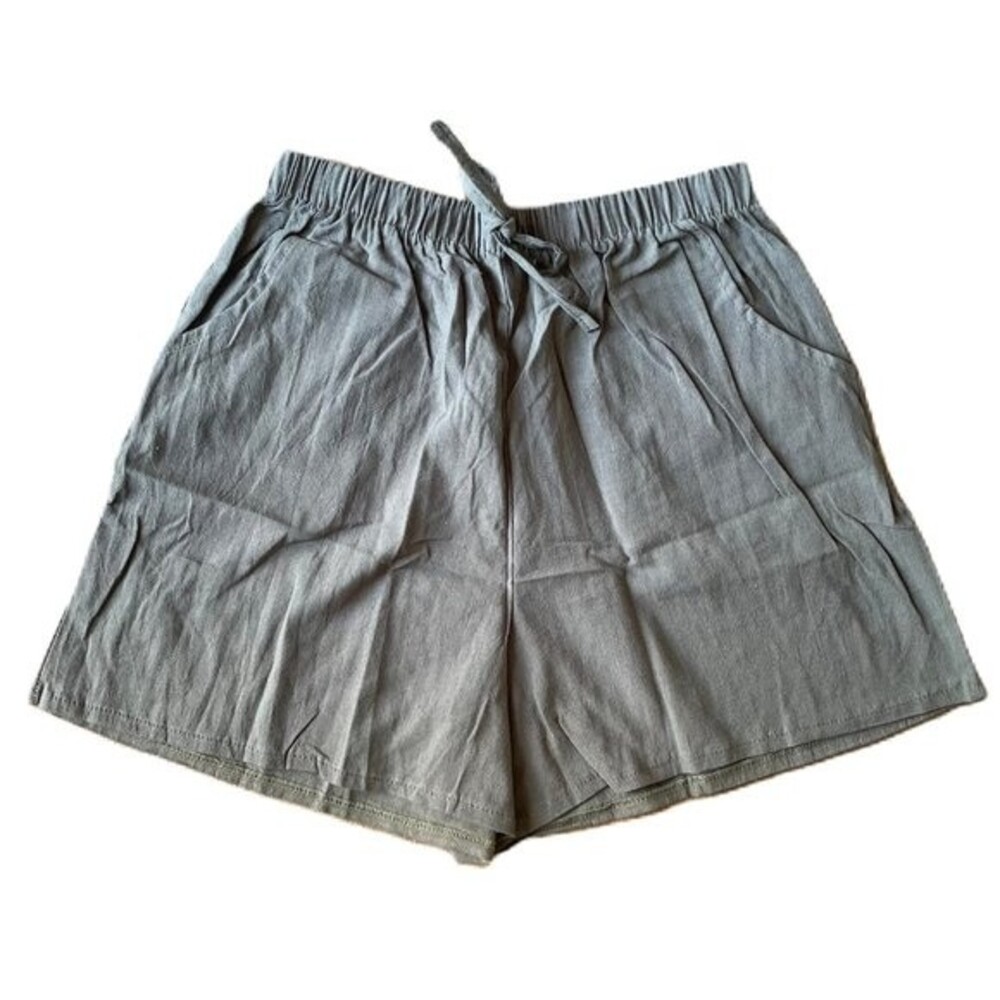 NWOT Women Solid High Waist Linen Blend Shorts Pants Beach Shorts (Size L)